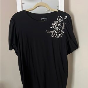 LOFT Black Floral Embellished Women's Top